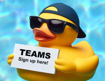 Rubber duck with beneficiary team signup sign